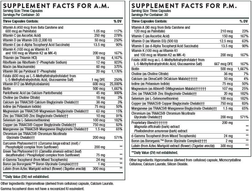 THORNE Multi-Vitamin Elite AM & PM (180 Capsules) & Amino Complex (Berry, 8 Oz) Bundle