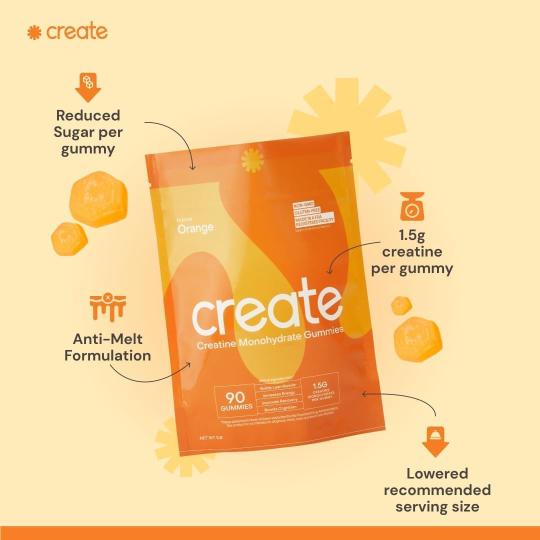 Create Creatine Monohydrate Gummies for Men & Women Orange Flavor