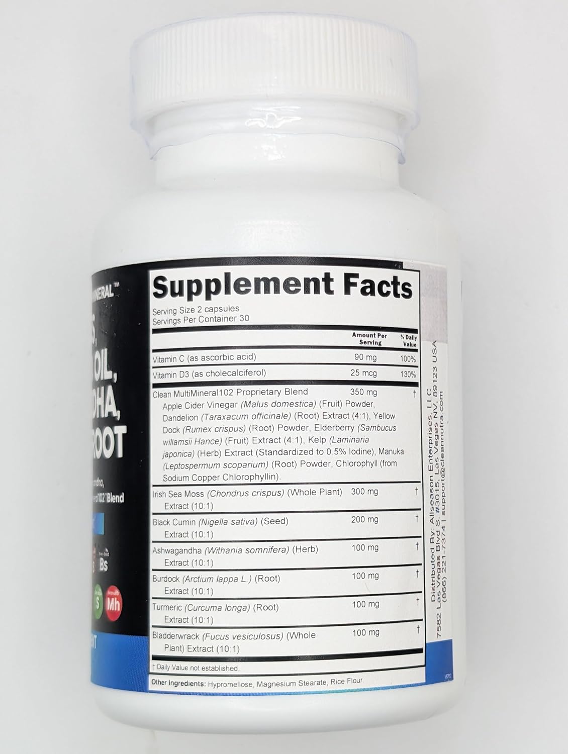 Clean Nutraceuticals Sea Moss Black Seed Oil Ashwagandha Turmeric Bladderwrack Burdock