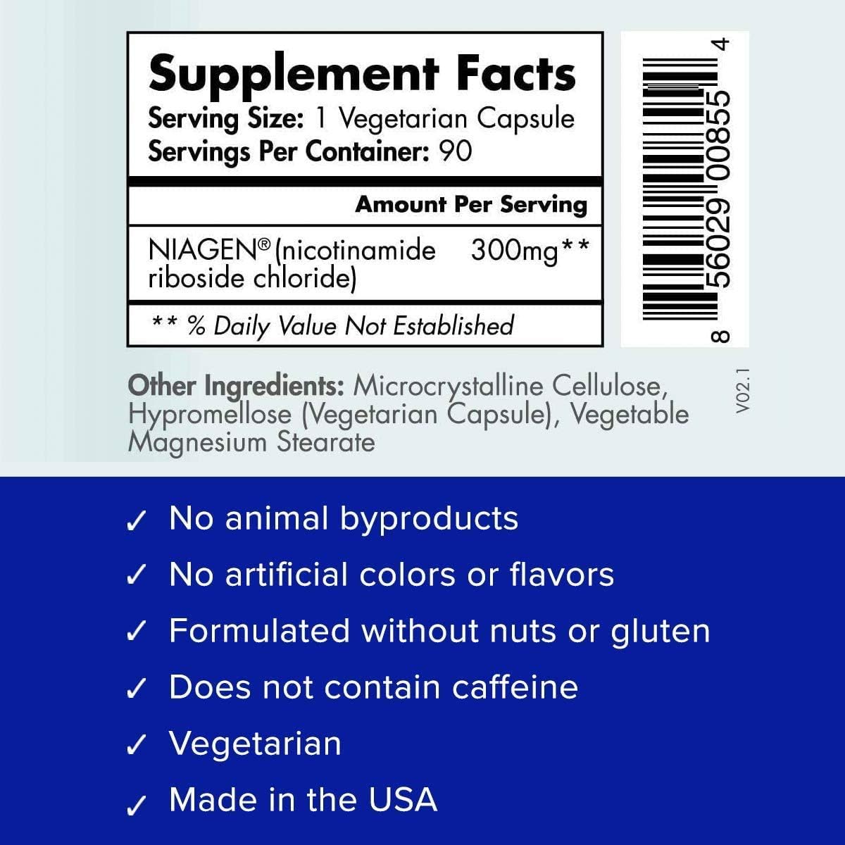 TRU NIAGEN Patented NAD+ Supplement for Anti Aging and Cell Regeneration, 300 mg Niagen, 90 Servings | 1 Bottle