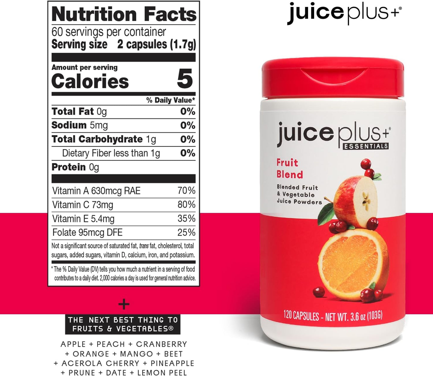 Juice Plus+ Fruit & Vegetable Blend - Fruit and Vegetable Supplement - 2 Bottles (120 Capsules Each)