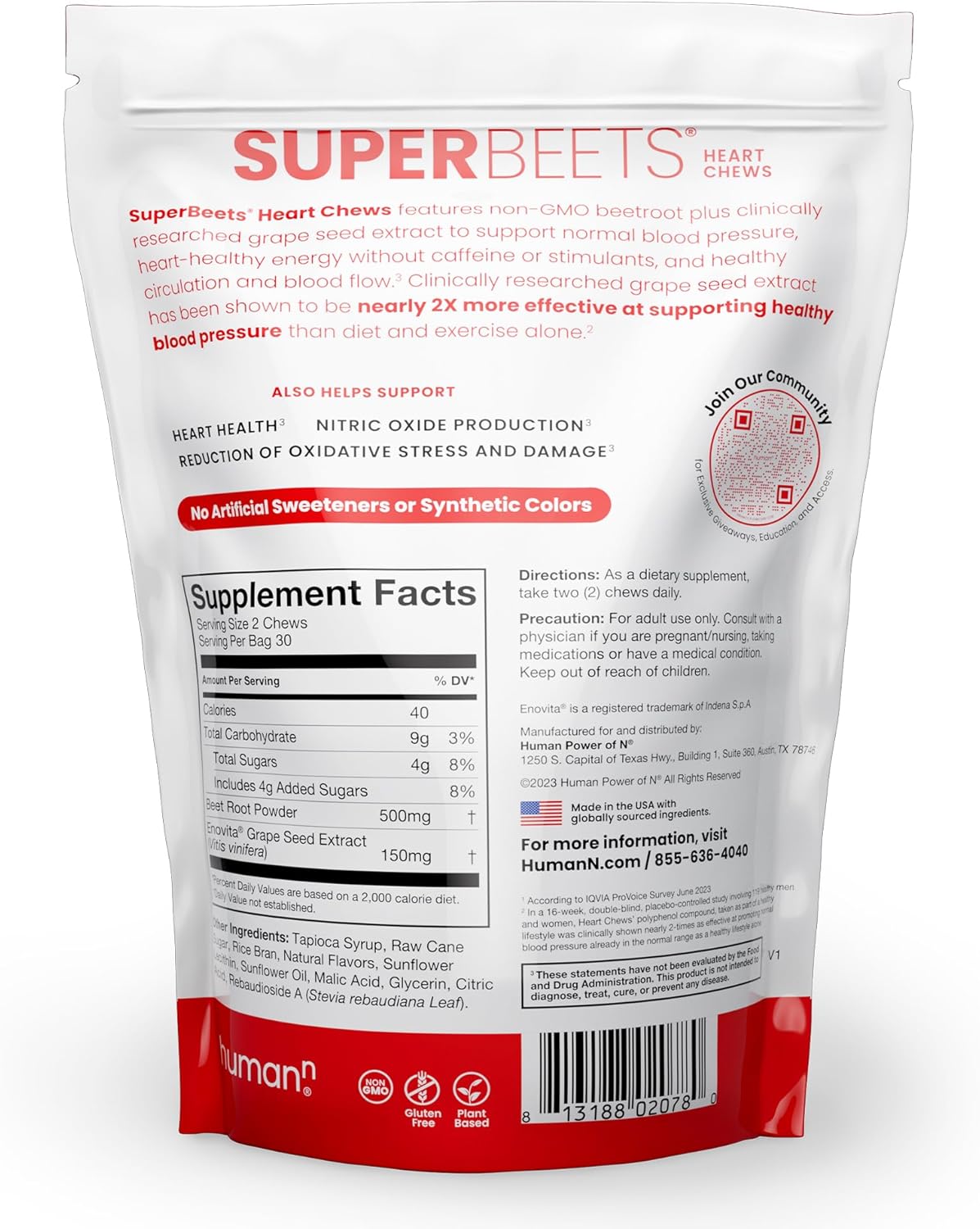 Human Super Beets Heart Chews, Nitric Oxide and Blood Pressure Support, Grape Seed Extract