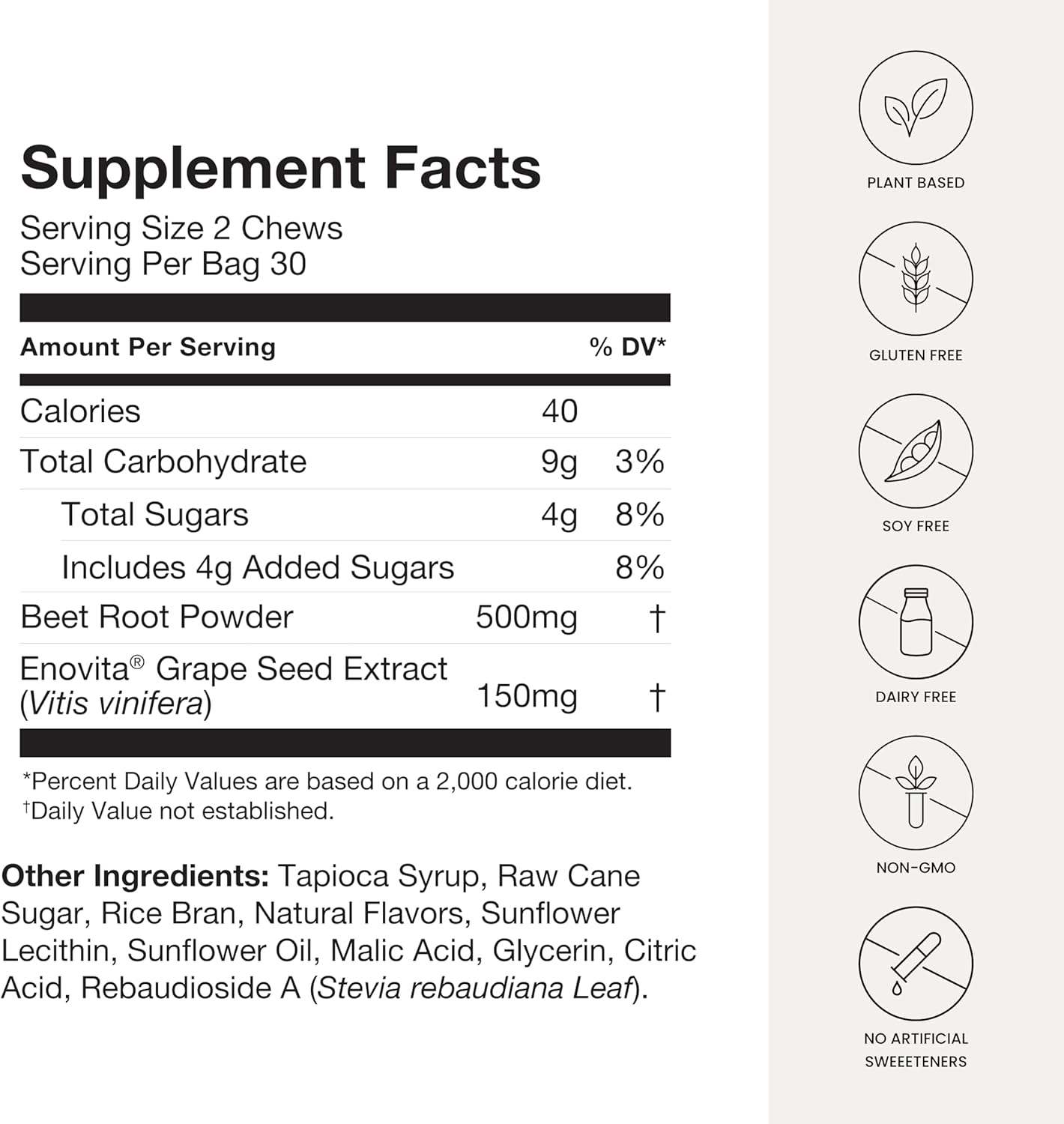 Human Super Beets Heart Chews, Nitric Oxide and Blood Pressure Support, Grape Seed Extract