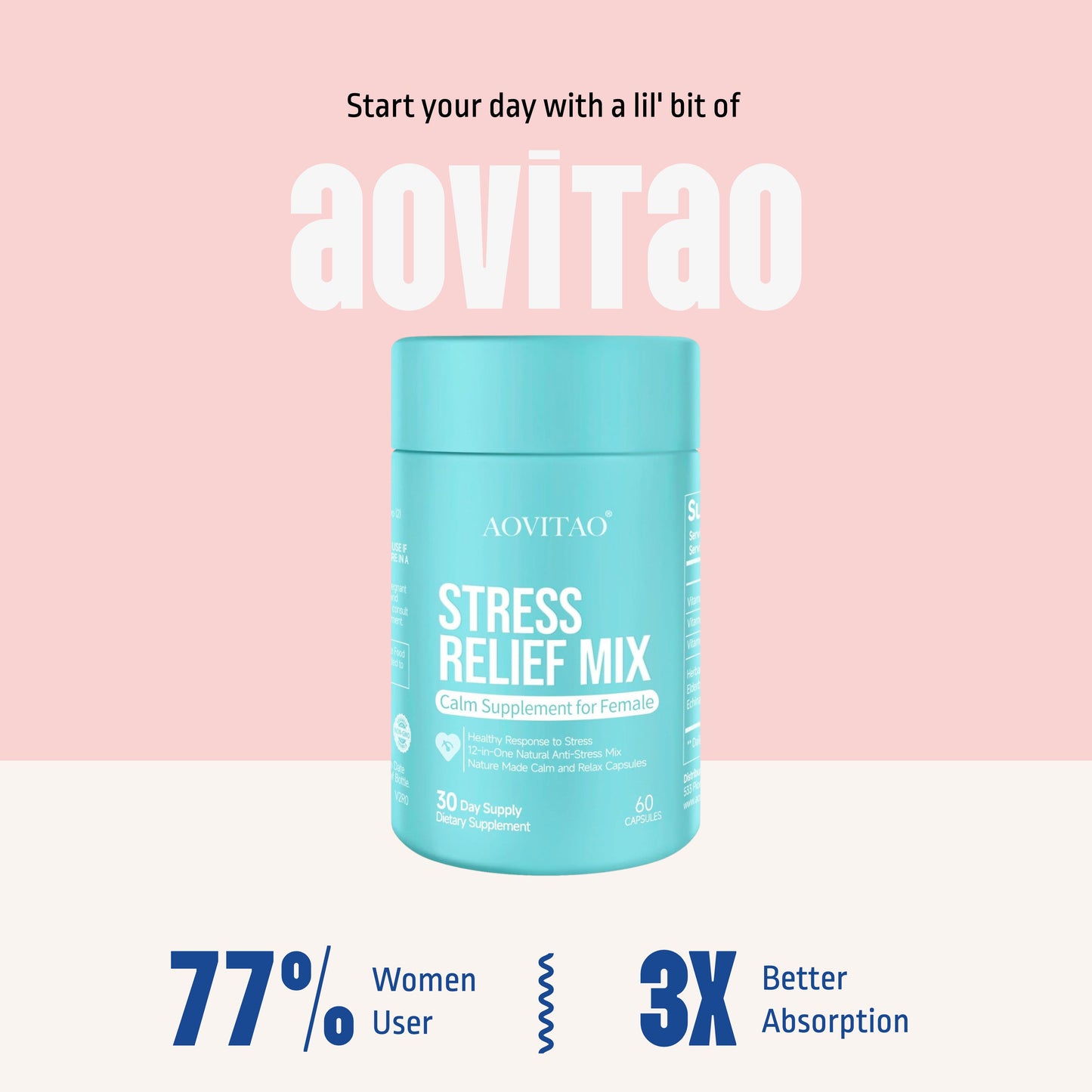 AOVITAO Stress Relief Mix Ashwagandha For Women Supplement With L-Theanine Magnesium, Stress Relief, Focus And Relaxation Support Anxiery Pill