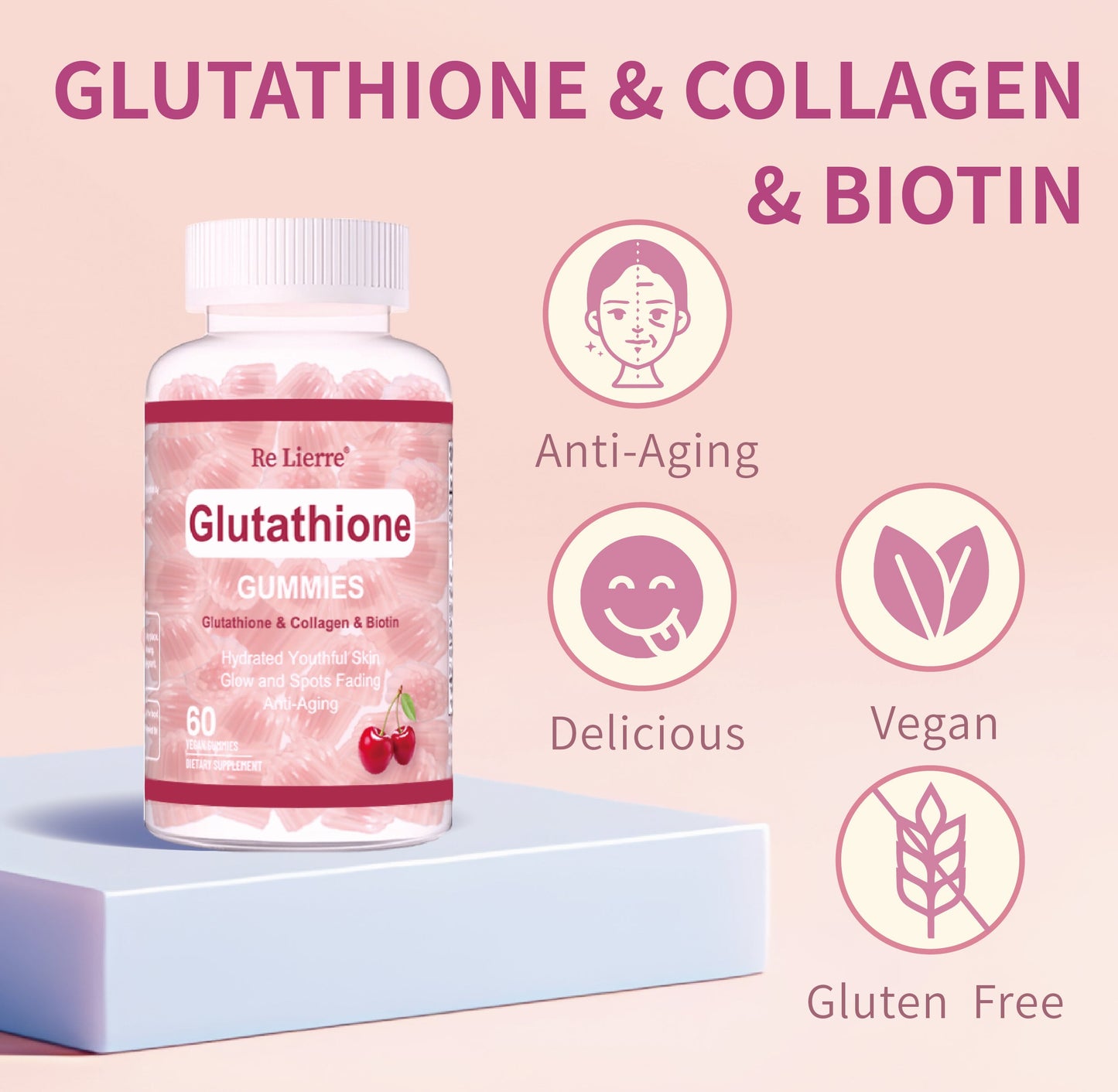 Glutathione Collagen Gummies  60 Cherry Gummies
