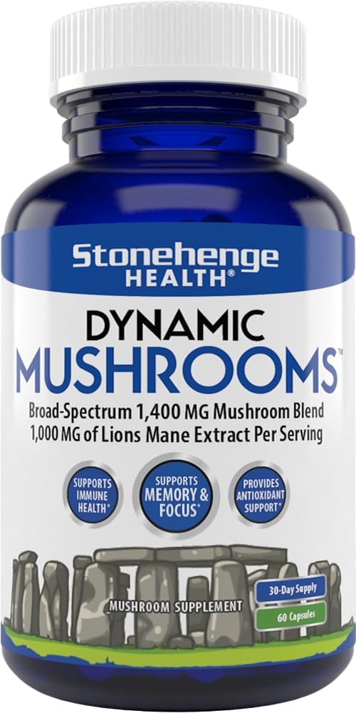 Stonehenge Health Dynamic Mushrooms - 100% Fruiting Bodies &amp; Extracts  - No Mycelium - 60 Veggie Capsules