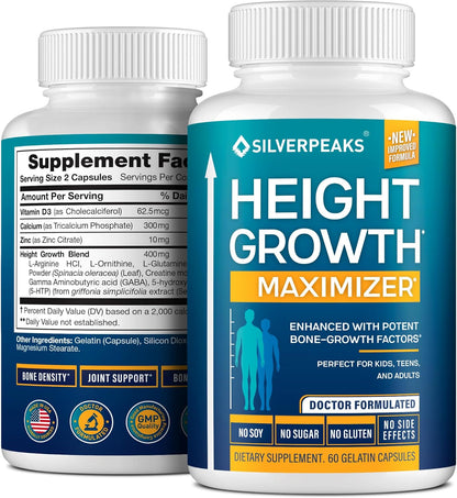 Growth Capsules to Grow Taller - Height Growth Maximizer with Calcium for Bone Strength, Made in USA