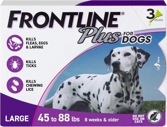 FRONTLINE Plus for Dogs Flea and Tick Treatment (Large Dog, 45-88 lbs.) 3 Doses (Purple Box)