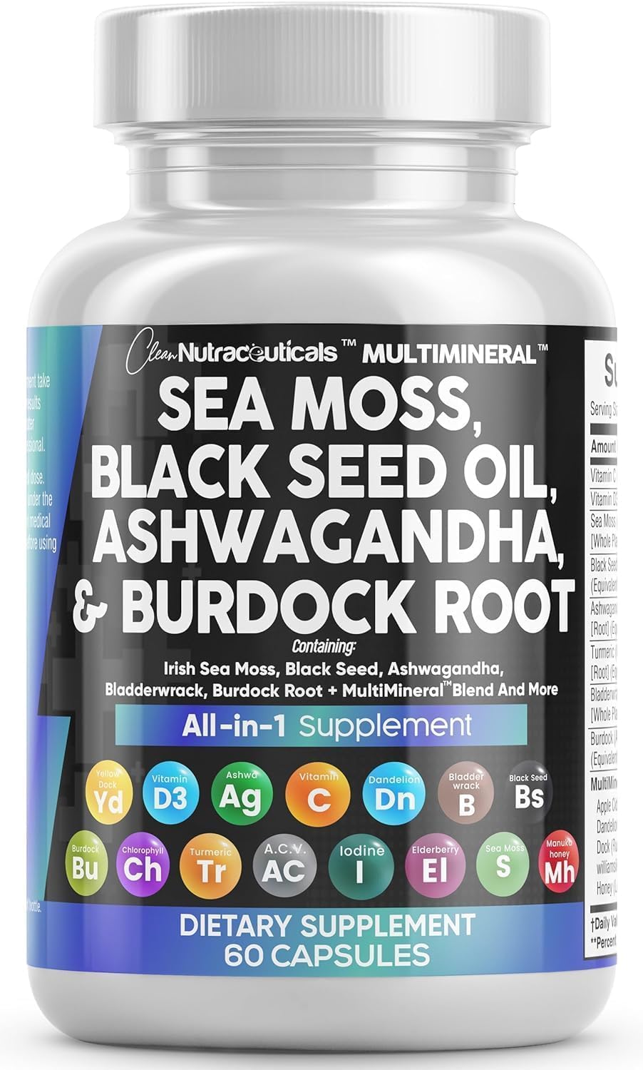 Clean Nutraceuticals Sea Moss Black Seed Oil Ashwagandha Turmeric Bladderwrack Burdock