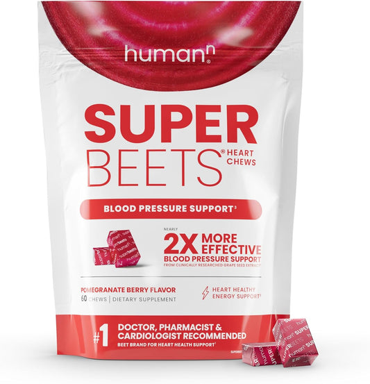 Human Super Beets Heart Chews, Nitric Oxide and Blood Pressure Support, Grape Seed Extract