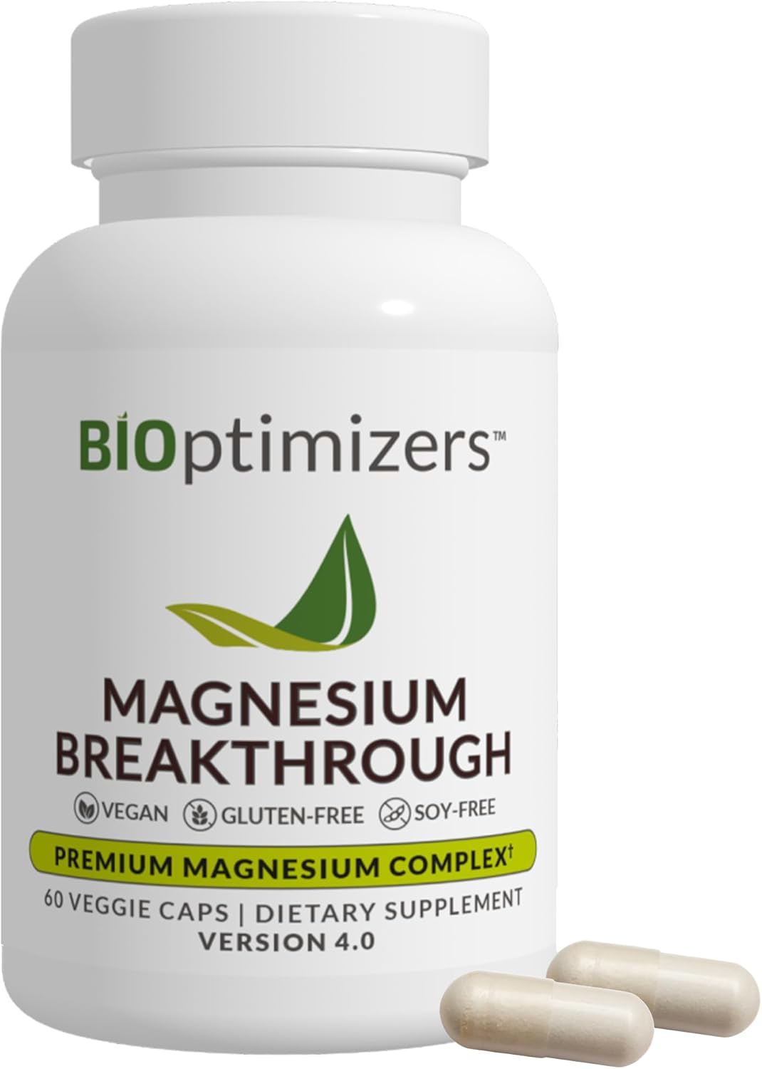 BIOptimizers Magnesium Breakthrough Supplement 4.0-7 Forms of Mg, Natural Support for Sleep and Cognitive Function- 60 Capsules
