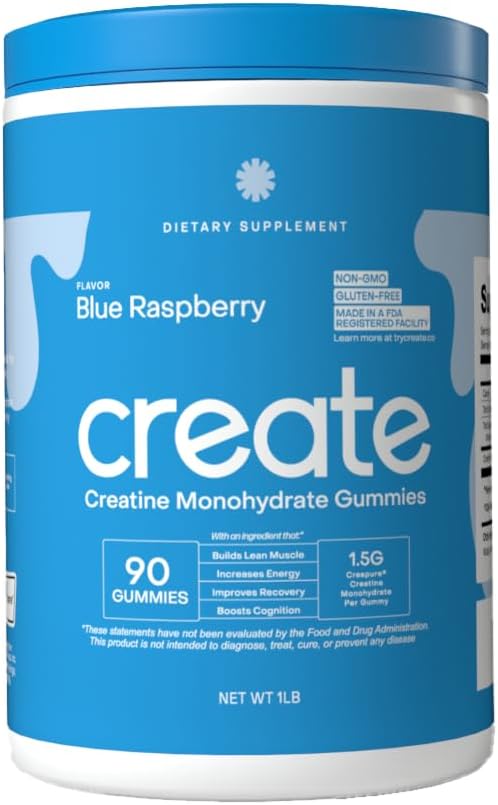 Create Creatine Monohydrate Gummies for Men &amp; Women Flavor Blue Raspberry