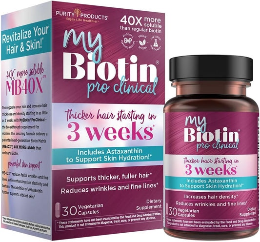 Purity Products MyBiotin ProClinical – Thicker Hair Starting in 3 Weeks &amp; Fights Wrinkles, 30 Veg Cap