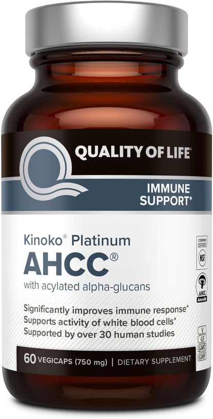 Quality of Life Premium Kinoko Platinum AHCC Herbal Supplement, Pack of 1, 60 Veggie Capsules