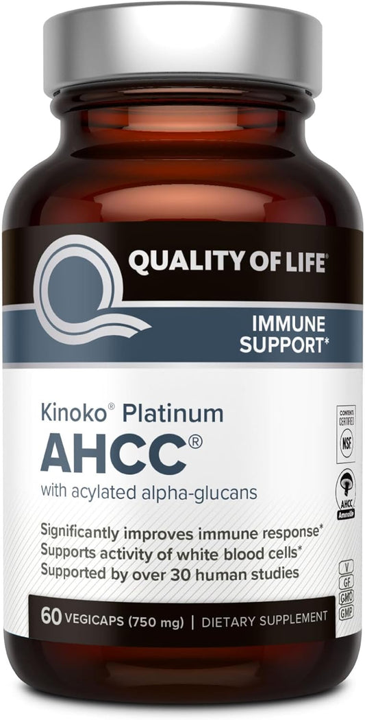 Quality of Life Premium Kinoko Platinum AHCC Herbal Supplement, Pack of 1, 60 Veggie Capsules