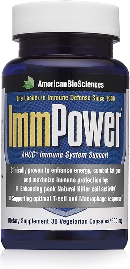 ImmPower, AHCC Mushroom Extract - Immune Support Supplement for Adults  - 30 Vegetarian Capsules, 500mg/capsule