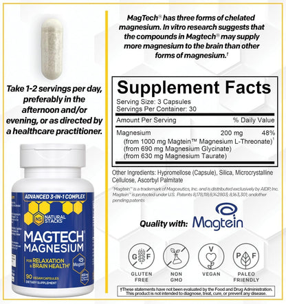 MagTech Magnesium Supplement - Supports Relaxation &amp; Brain Health - 90 Capsules