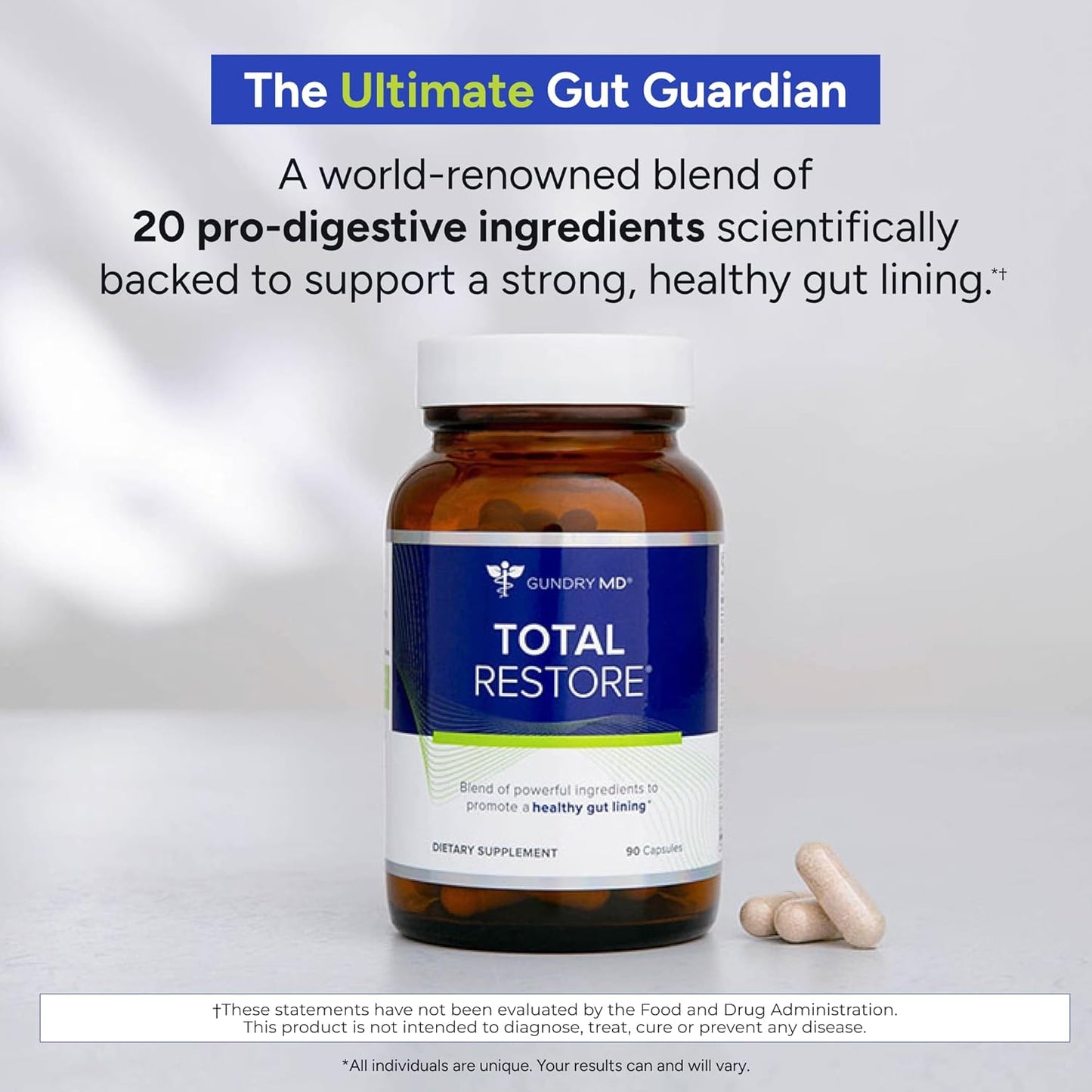 Gundry MD Total Restore Gut Lining, Digestive Supplement Support for Women and Men, 90 Capsules