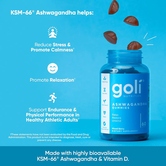 Goli Ashwagandha &amp; Vitamin D Gummy 60 Count (Pack of 2)