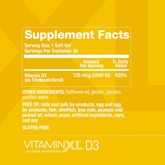 OmegaXL VitaminXL D3 High Potency Daily Vitamin D 5000 IU 125mcg Immune Support Supplement