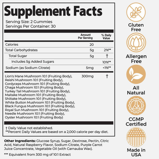 Auri Super Mushroom Daily Gummies - All-in-One Daily Mushroom Supplement Gummy