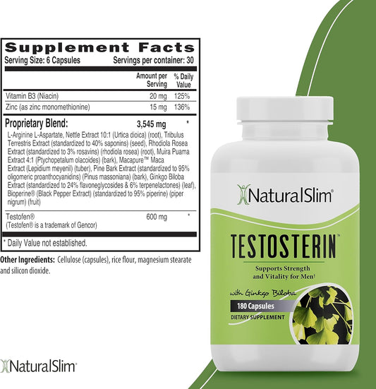 NaturalSlim Natural Testosterone Booster for Men - 180 Capsules
