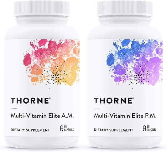 THORNE Multi-Vitamin Elite AM & PM (180 Capsules) &amp; Amino Complex (Berry, 8 Oz) Bundle