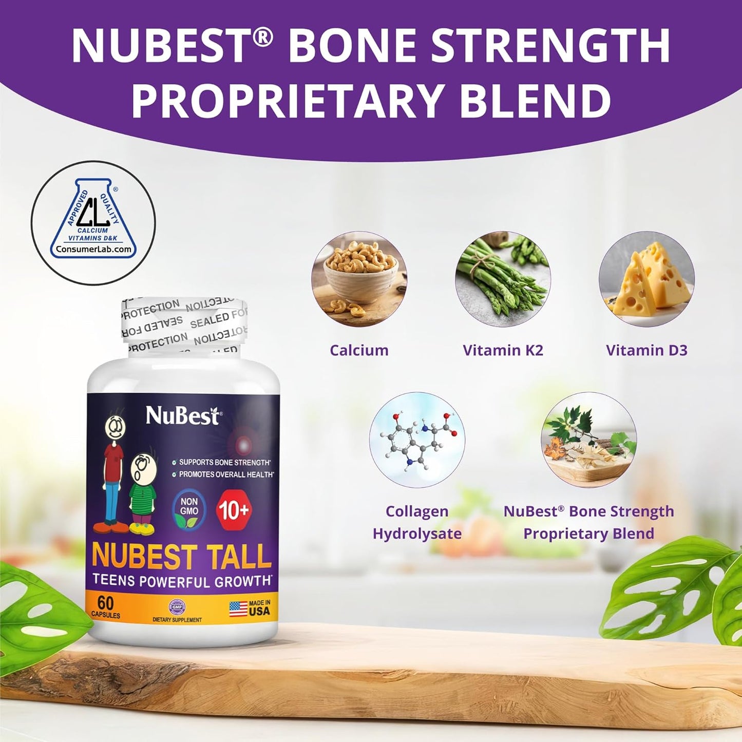 NuBest Tall 10+ Premium Bone Strength Formula | 60 Capsules | 1 Month Supply
