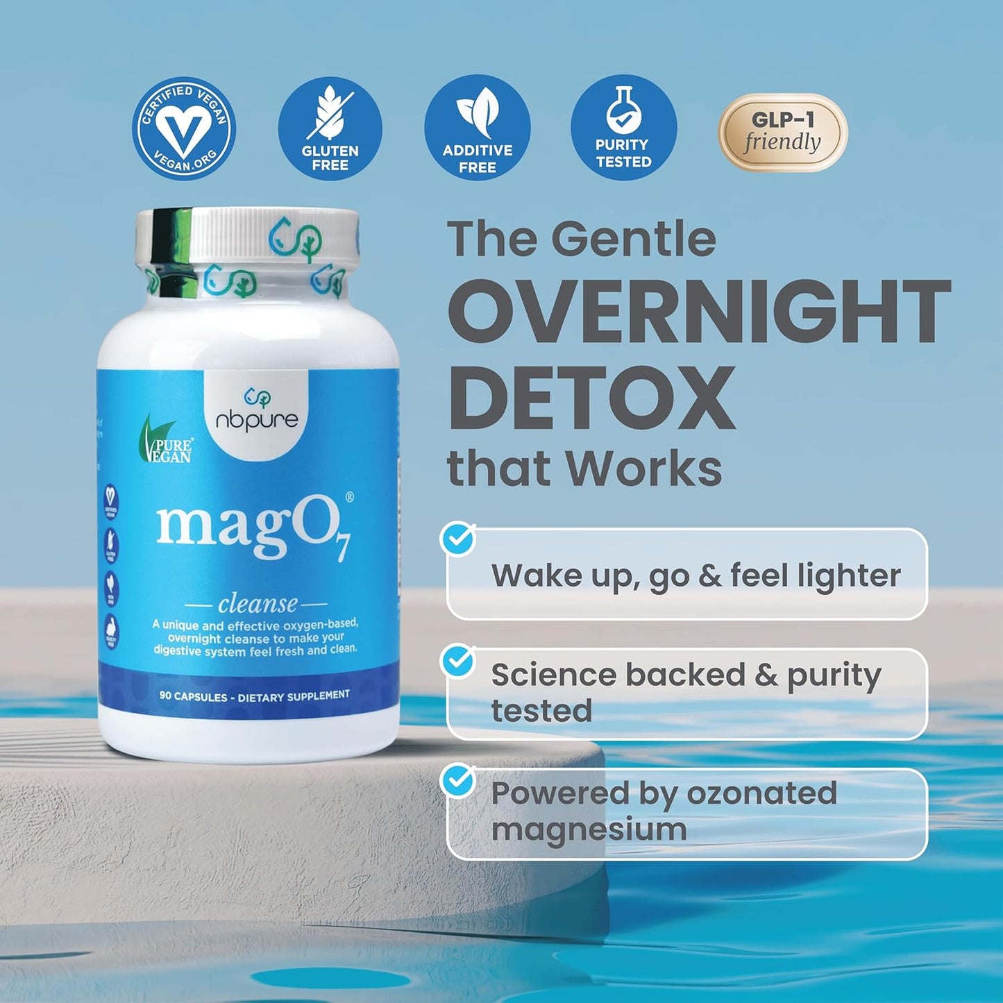 nbpure MagO7 - Natural Colon Cleanse & Detox for Men & Women - Ozonated Magnesium Oxide, 180 Capsules