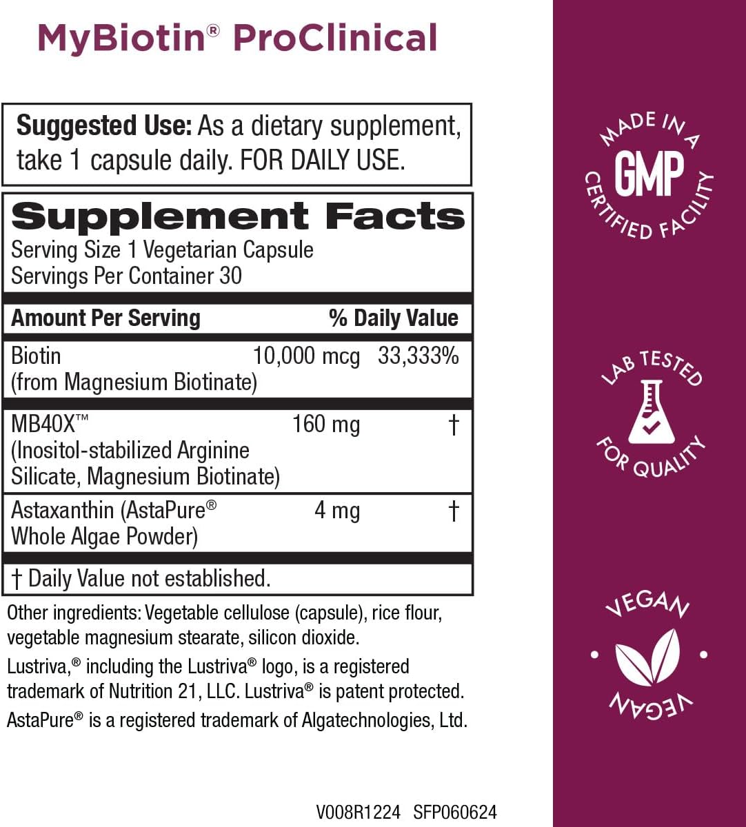 Purity Products MyBiotin ProClinical – Thicker Hair Starting in 3 Weeks &amp; Fights Wrinkles, 30 Veg Cap