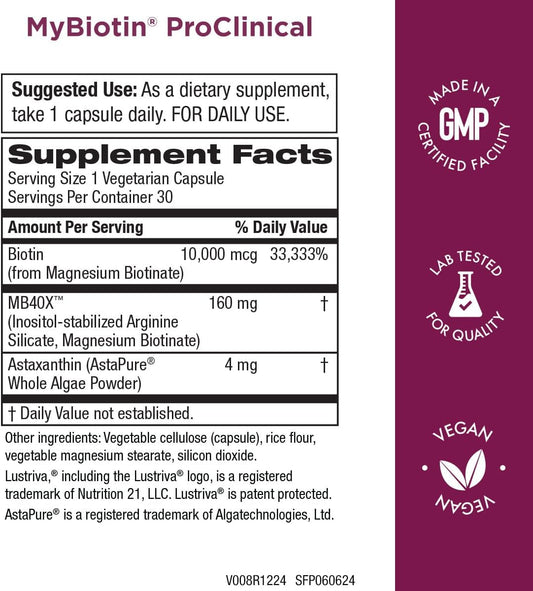 Purity Products MyBiotin ProClinical – Thicker Hair Starting in 3 Weeks &amp; Fights Wrinkles, 30 Veg Cap
