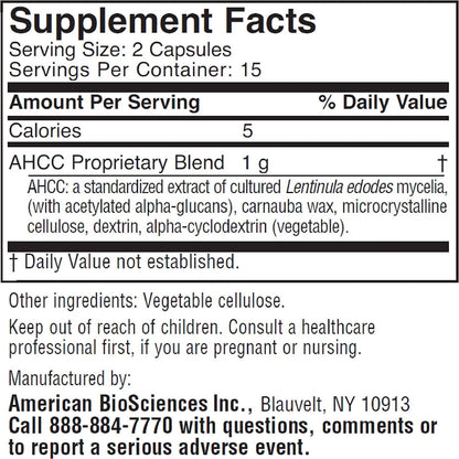 ImmPower, AHCC Mushroom Extract - Immune Support Supplement for Adults  - 30 Vegetarian Capsules, 500mg/capsule