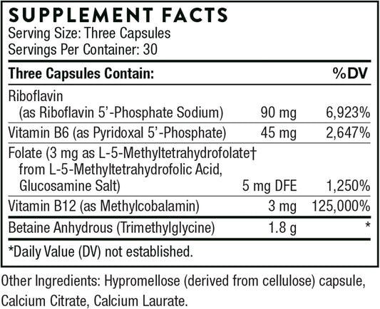 THORNE - Methyl-Guard Plus - Active folate (5-MTHF) with Vitamins B2, B6 & B12  - Gluten, Dairy &amp; Soy-Free - 90 Capsules