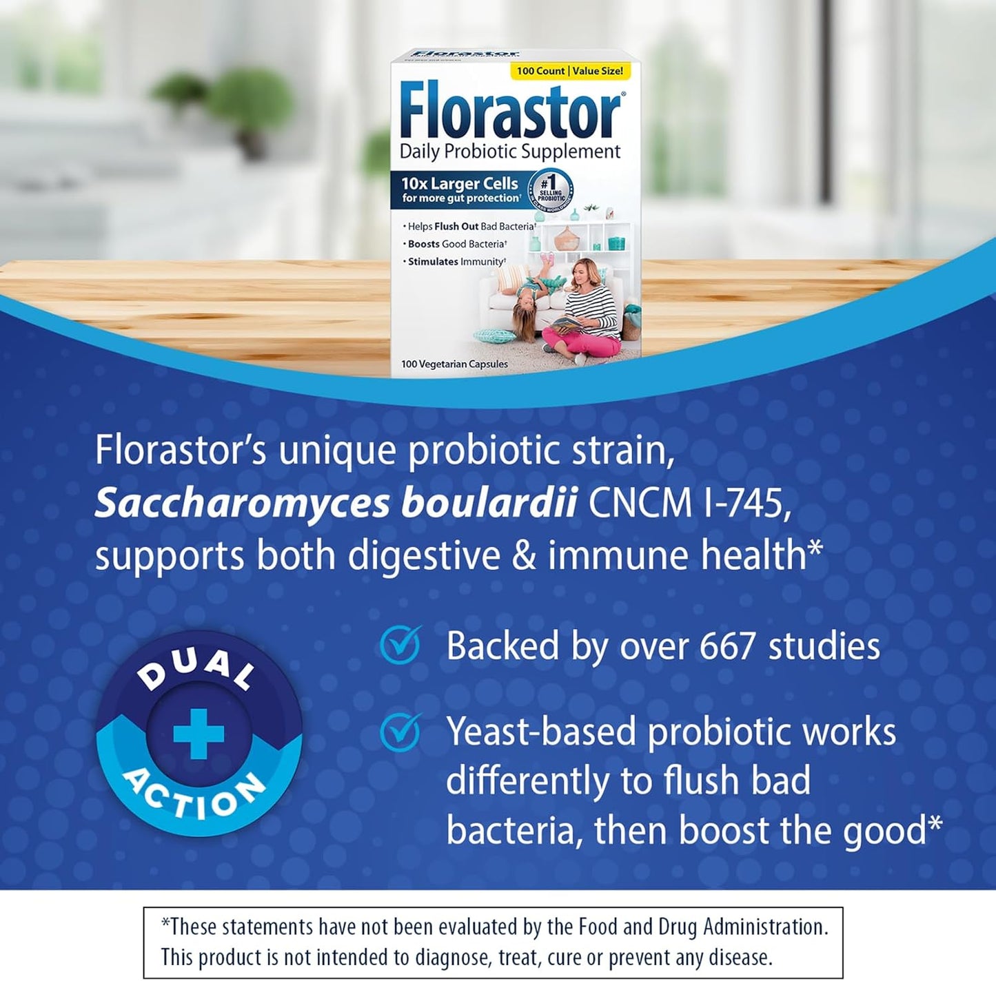 Florastor Probiotics for Digestive and Immune Health, 100 Capsules, Probiotics for Women &amp; Men