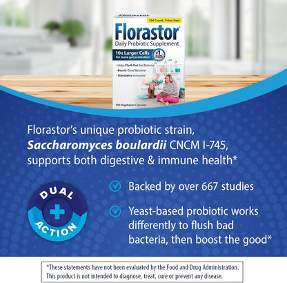 Florastor Probiotics for Digestive and Immune Health, 100 Capsules, Probiotics for Women &amp; Men