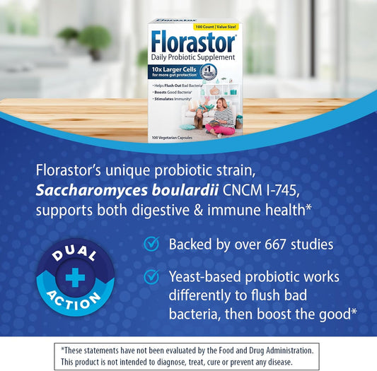 Florastor Probiotics for Digestive and Immune Health, 100 Capsules, Probiotics for Women &amp; Men