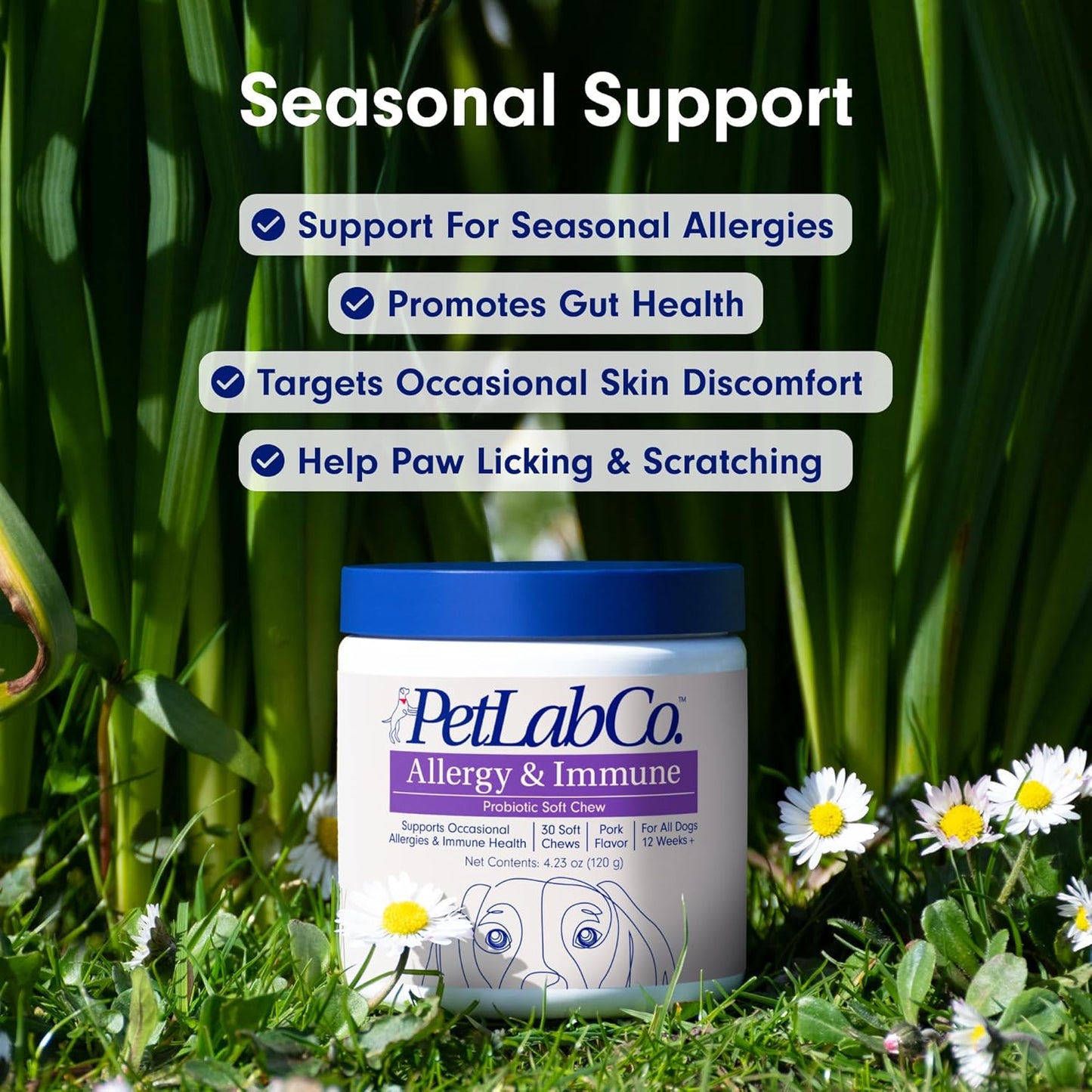 PetLab Co. Allergy &amp; Immune Probiotics for Dogs, Support Seasonal Allergies - 30 Soft Chews