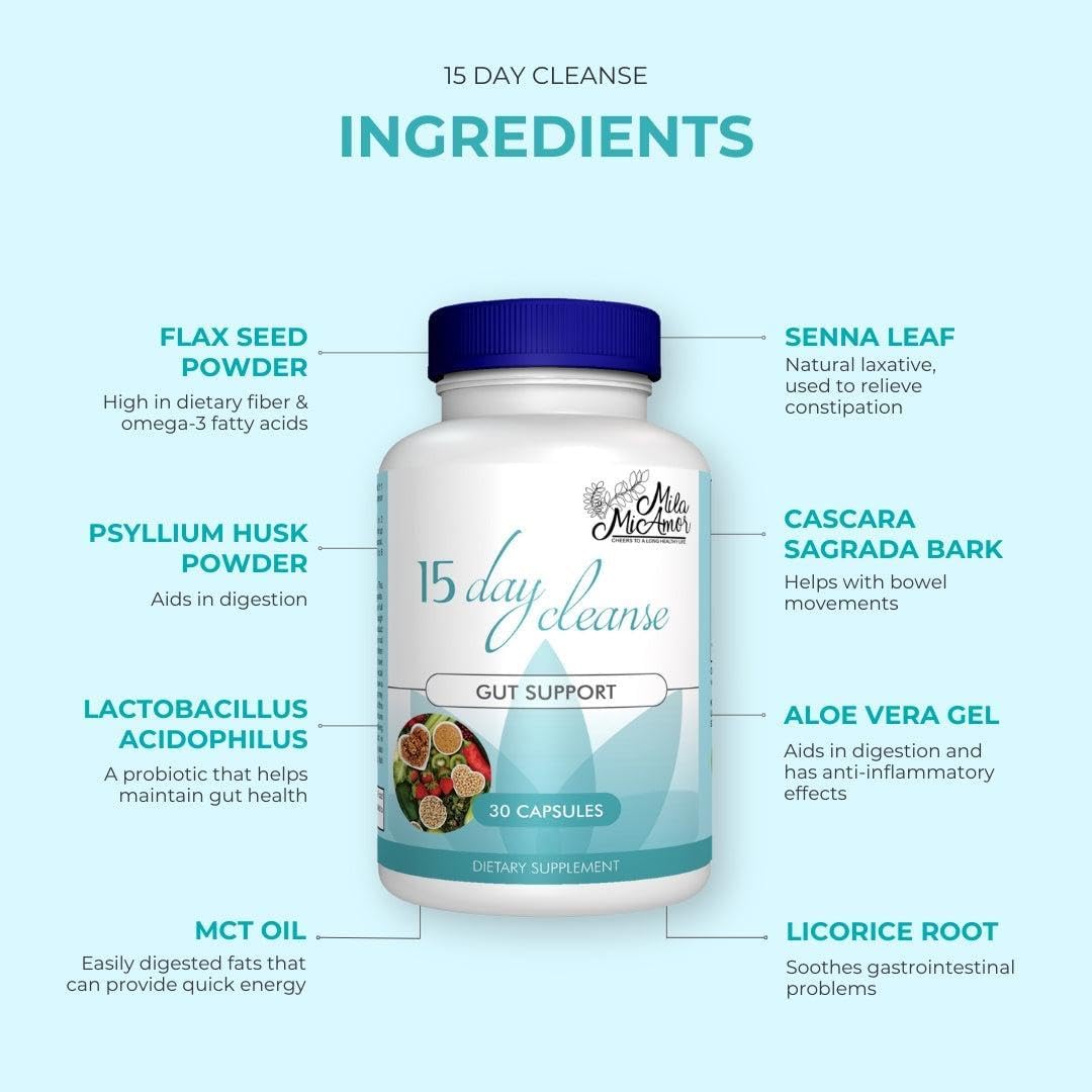 Milamiamor 15 Day Cleanse - Gut and Colon Support - Advanced Gut Cleanse Detox for Women & Men with Senna