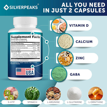 Growth Capsules to Grow Taller - Height Growth Maximizer with Calcium for Bone Strength, Made in USA