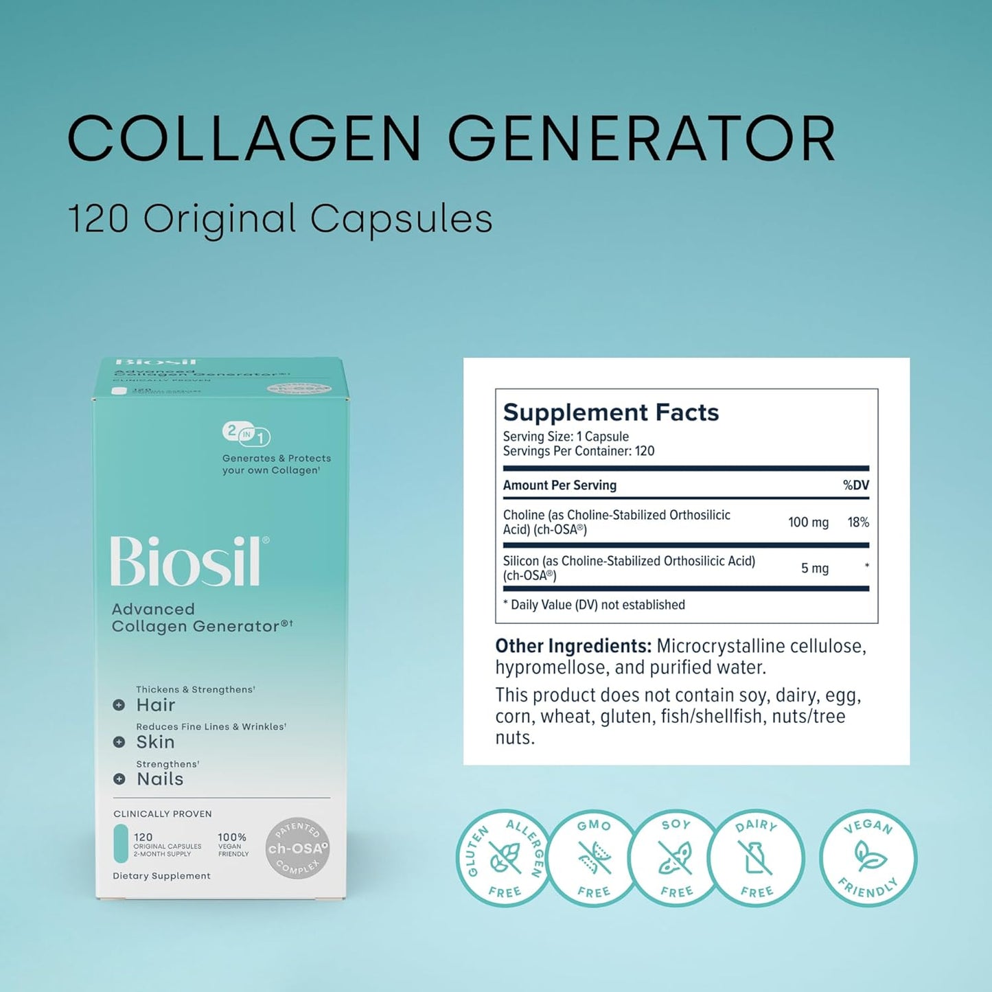 Biosil Collagen Generator - 120 Original Capsules - GMO Free - 60-Day Supply