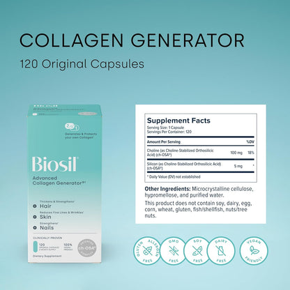 Biosil Collagen Generator - 120 Original Capsules - GMO Free - 60-Day Supply