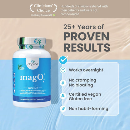 nbpure MagO7 - Natural Colon Cleanse & Detox for Men & Women - Ozonated Magnesium Oxide, 180 Capsules