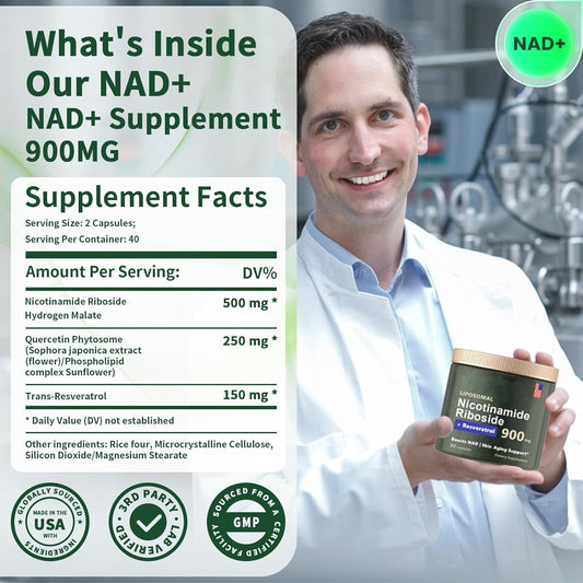 NMN Supplement Alternative, Liposomal Nicotinamide Riboside 900mg (80 Capsules)