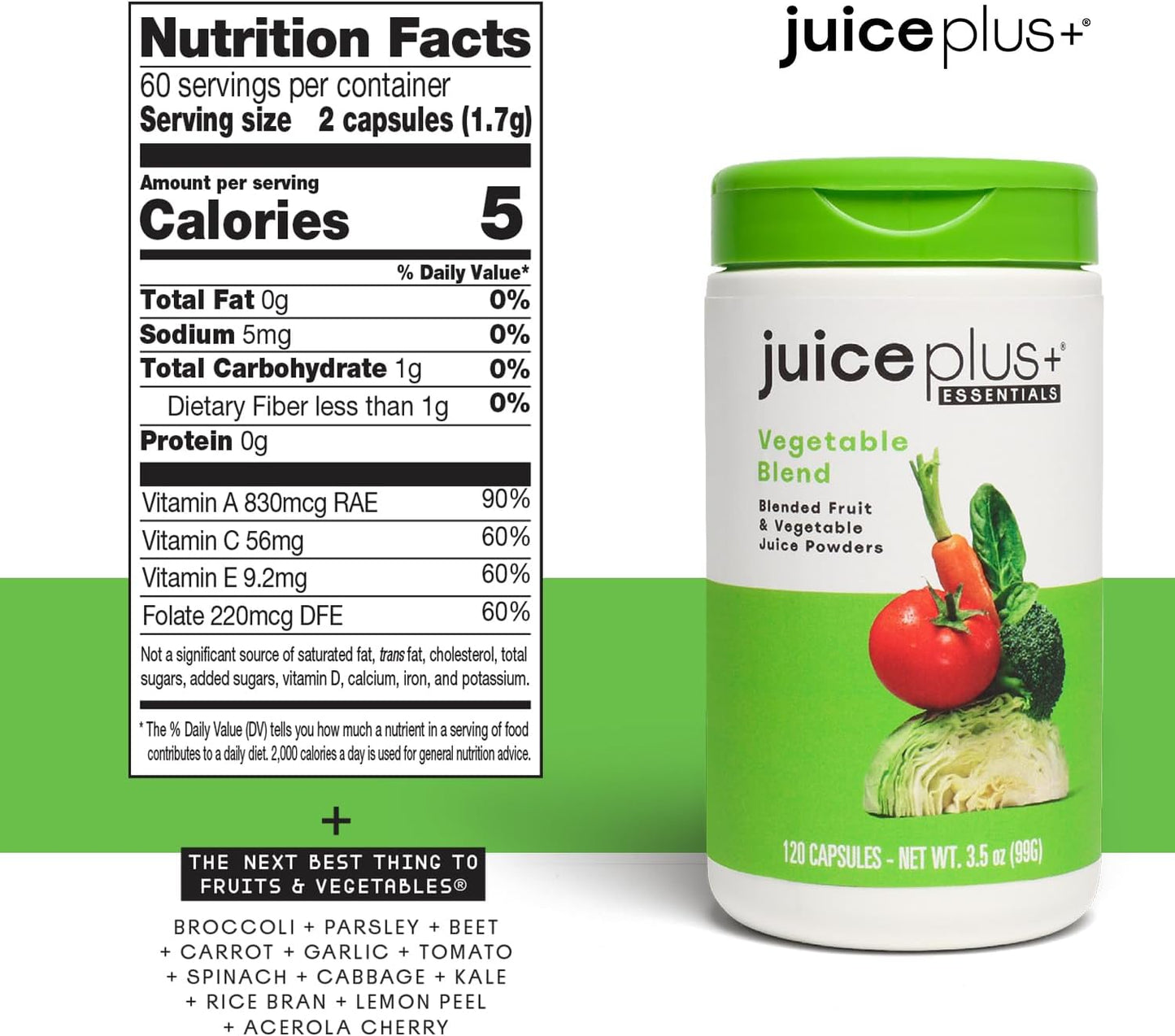 Juice Plus+ Fruit &amp; Vegetable Blend - Fruit and Vegetable Supplement  - 2 Bottles (120 Capsules Each)
