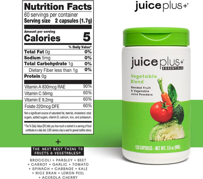 Juice Plus+ Fruit &amp; Vegetable Blend - Fruit and Vegetable Supplement  - 2 Bottles (120 Capsules Each)