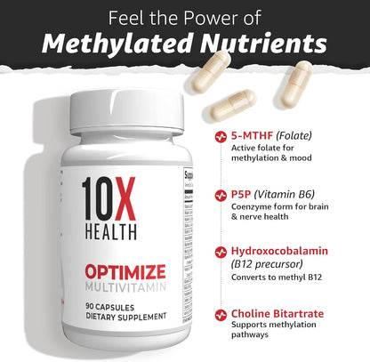 10X Health Optimize Methylated Multivitamin for Men &amp; Women - 90 Capsules