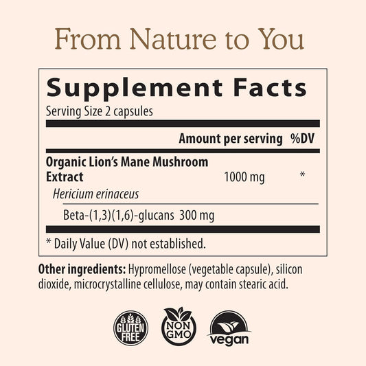 Real Mushrooms Lions Mane Supplement Capsules, Vegan Mushroom Supplements in 120 Capsules