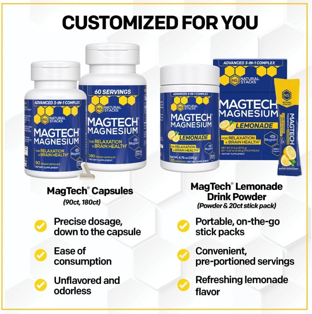 MagTech Magnesium Supplement - Supports Relaxation &amp; Brain Health - 90 Capsules