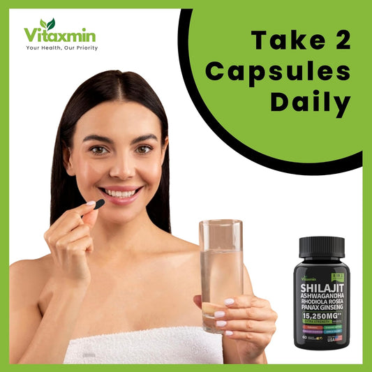 Shilajit and Ashwagandha Capsules, 8-in-1 Herbal Multivitamin for Men and Women