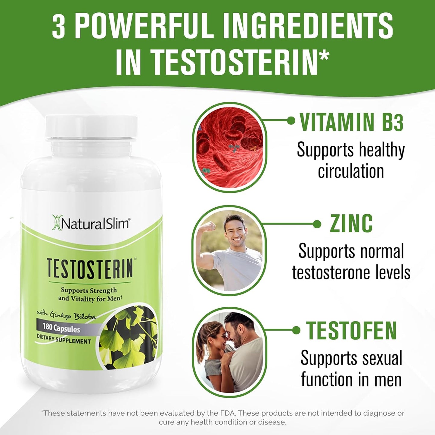 NaturalSlim Natural Testosterone Booster for Men - 180 Capsules